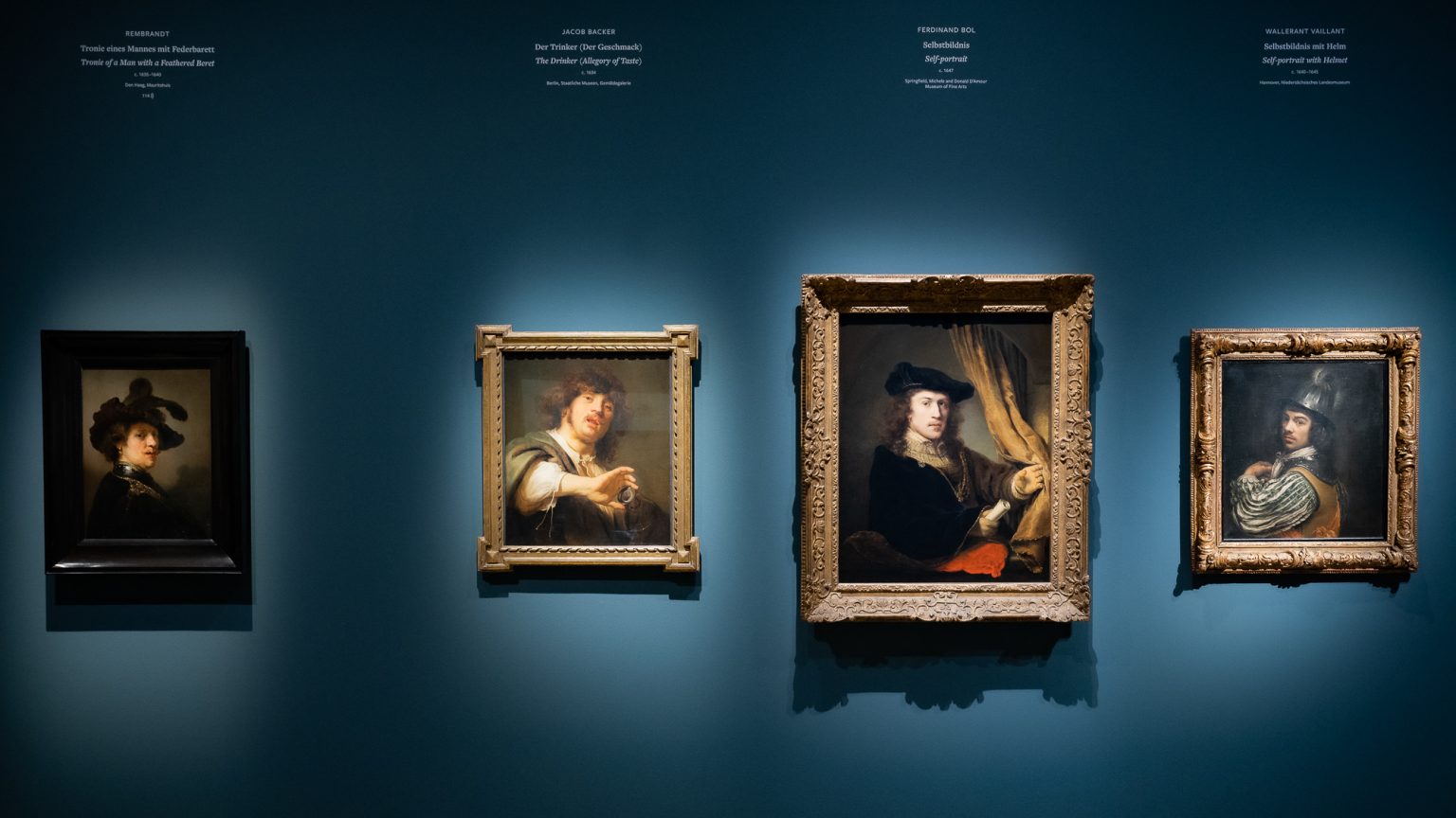 Selbstdarstellung als Markenzeichen im Vergleich: Werke von Rembrandt, Backer, Bol und Vallaint.